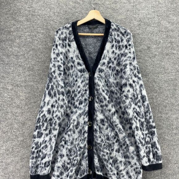 Ann Taylor Cardigan Women L Large White Animal Print Knit Button Up V-Neck - Picture 3 of 9